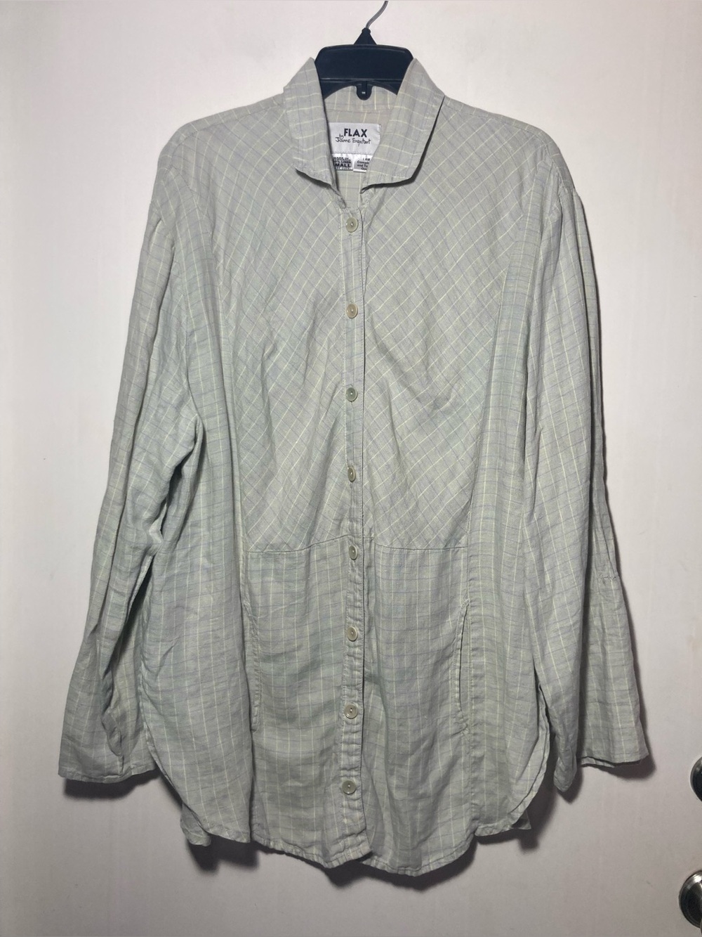 Flax Jeanne Engelhart Linen Buttons Oversized Collard Tunic Pockets Size Small